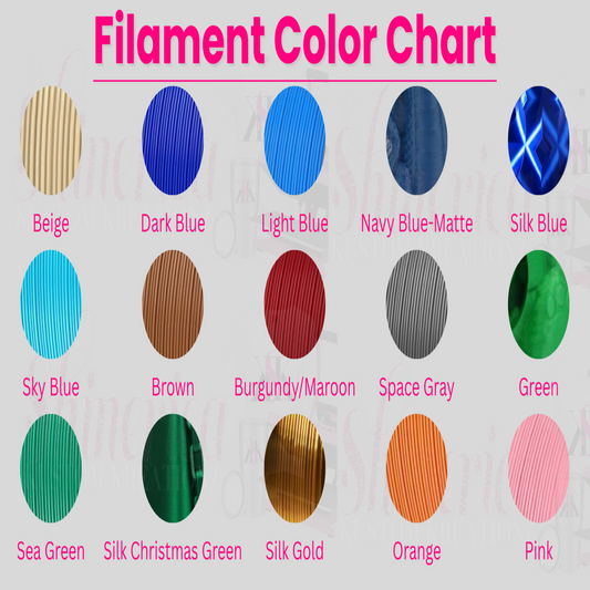 Color chart with various filament color options on a white background Color chart with various filament color options on a white background