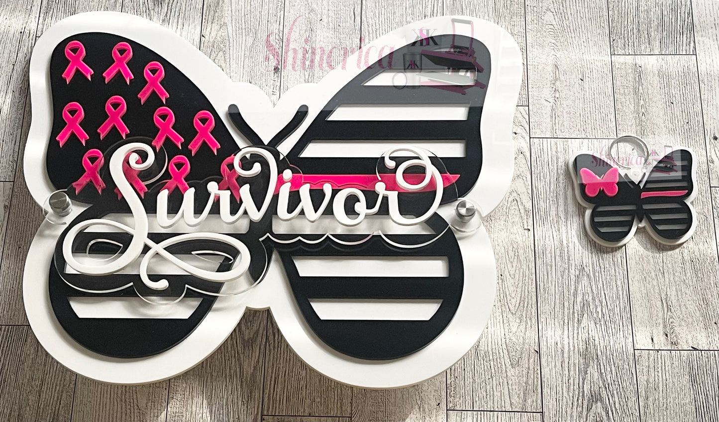Awareness Butterfly Sign & Keychain Set - Custom Color Awareness Gift