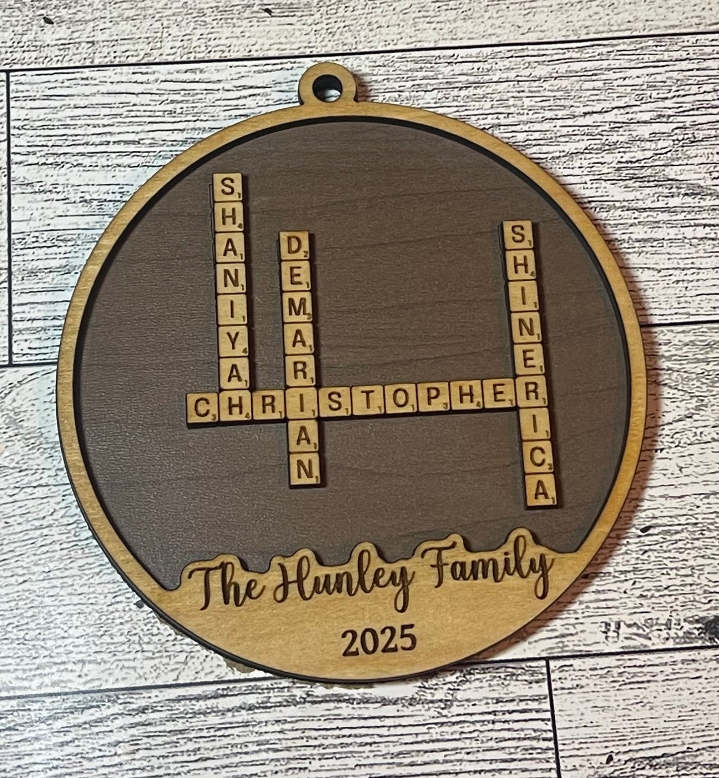 Personalized Birch & Walnut Crossword Family Ornament