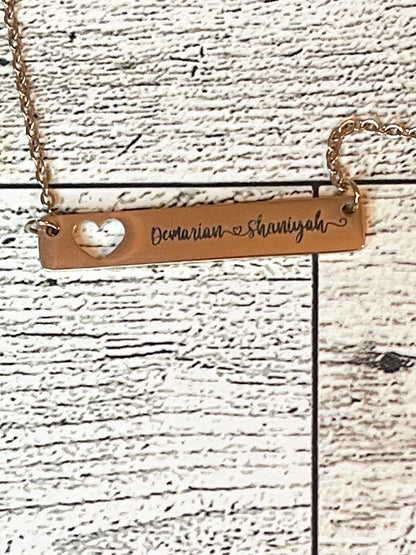 Personalized Heart Bar Necklace | Custom Engraved Stainless Steel Gift