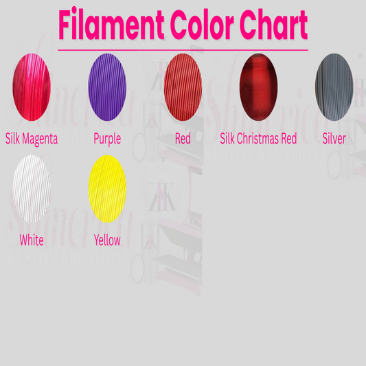 Color swatches labeled with filament color names on a textured background