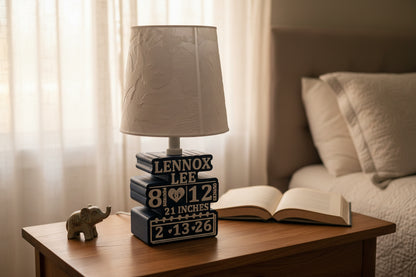 Birth stat lamp with pictures and baby information