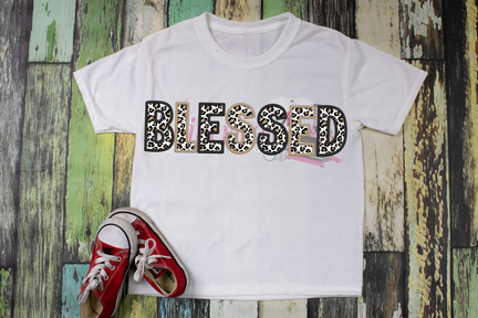 Blessed Leopard Design Kids Shirt - Faux Embroidery Tee for Kids