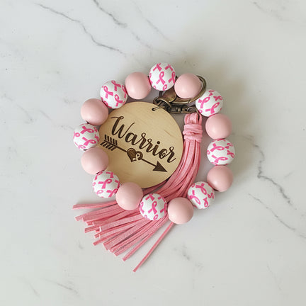 Breast Cancer Awareness Wristlet - Basketball Keychain Holder