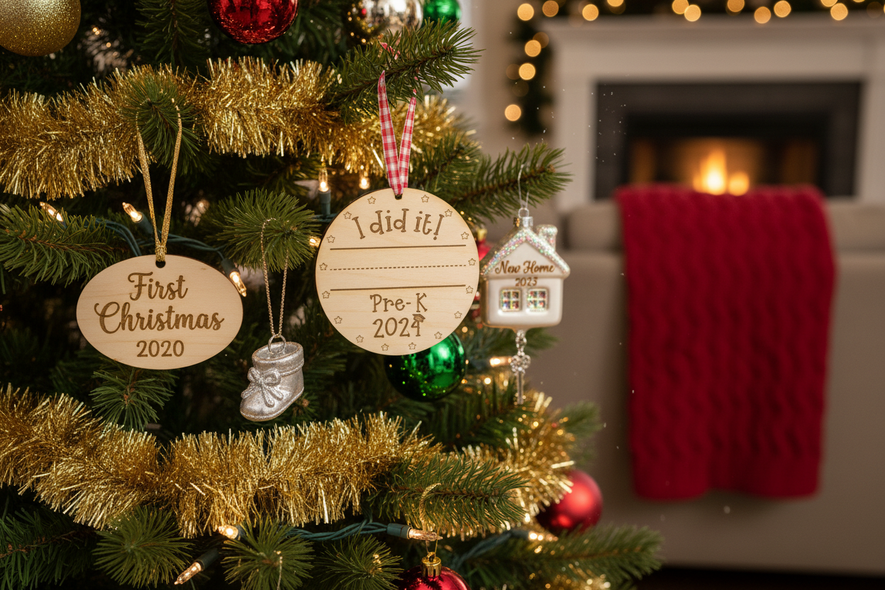 Achievement ornament on Christmas tree