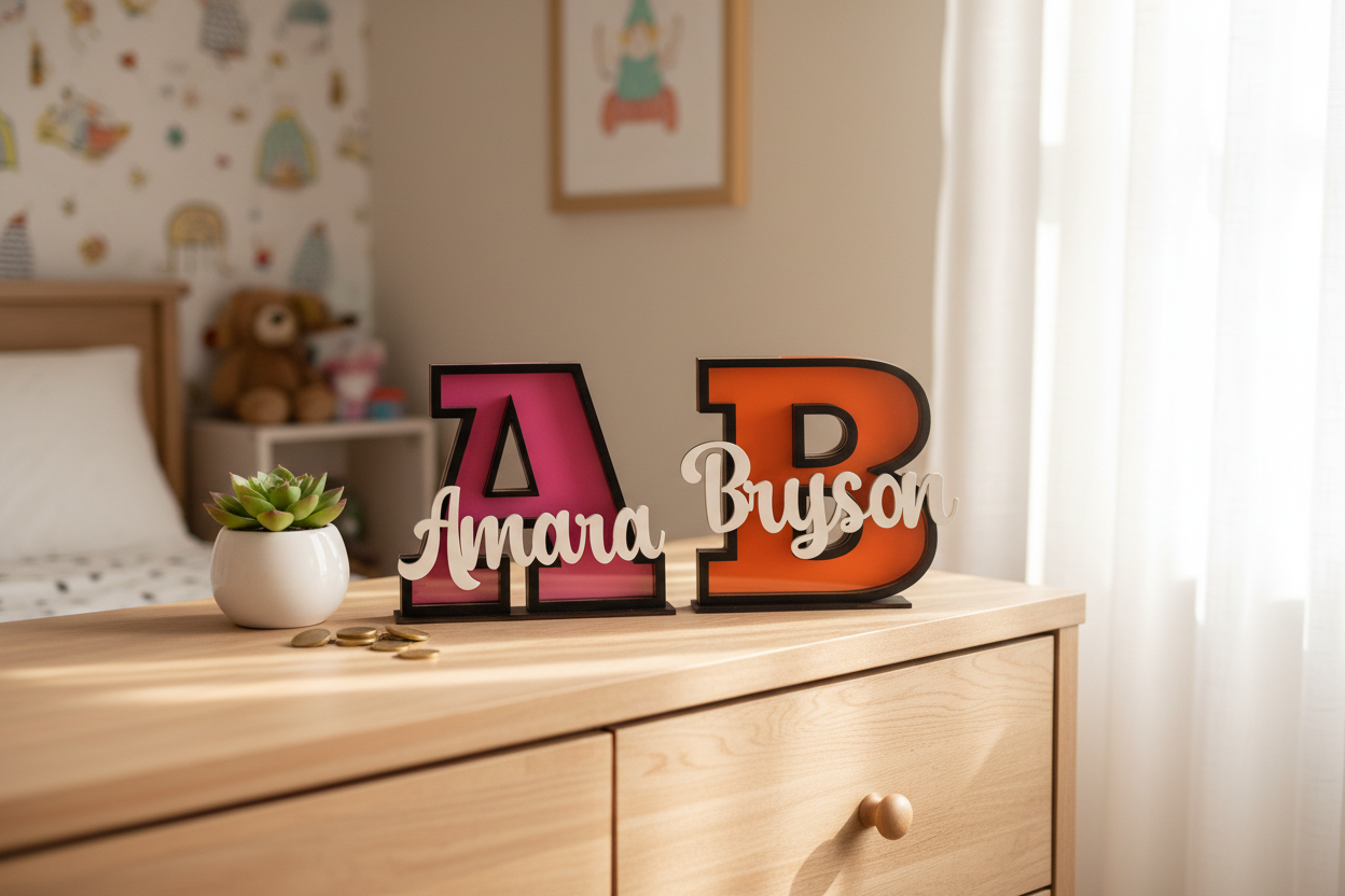 Personalized Wooden Letter Bank – Dresser Lifestyle Mockup