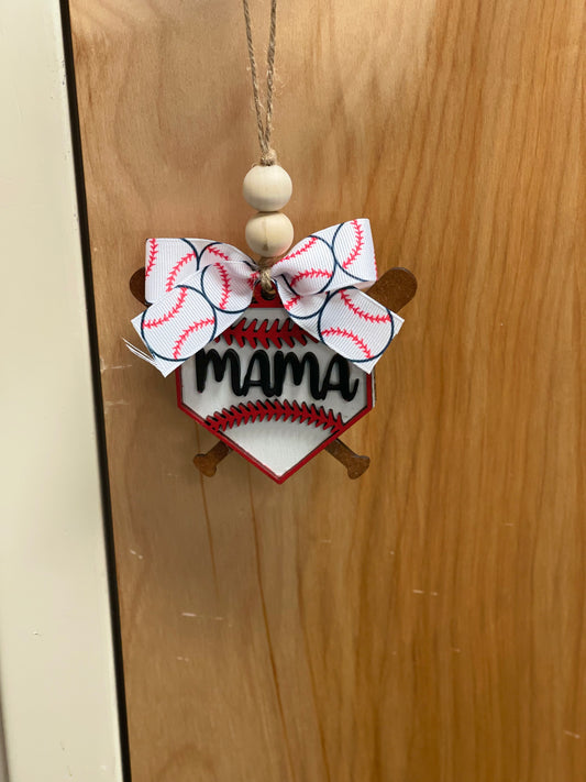 Baseball Car Charm | Personalized Wood Car Charm for Baseball Fans