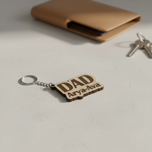 Custom Engraved Dad Keychain Personalized with Kids Names