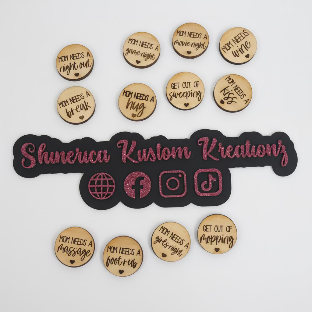 Mom Needs Tokens – Set of 30 Handcrafted Wood Tokens for Mom