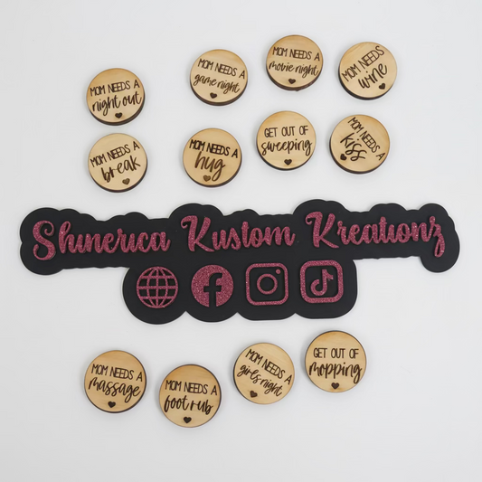 Mom Needs Tokens – Set of 30 Handcrafted Wood Tokens for Mom