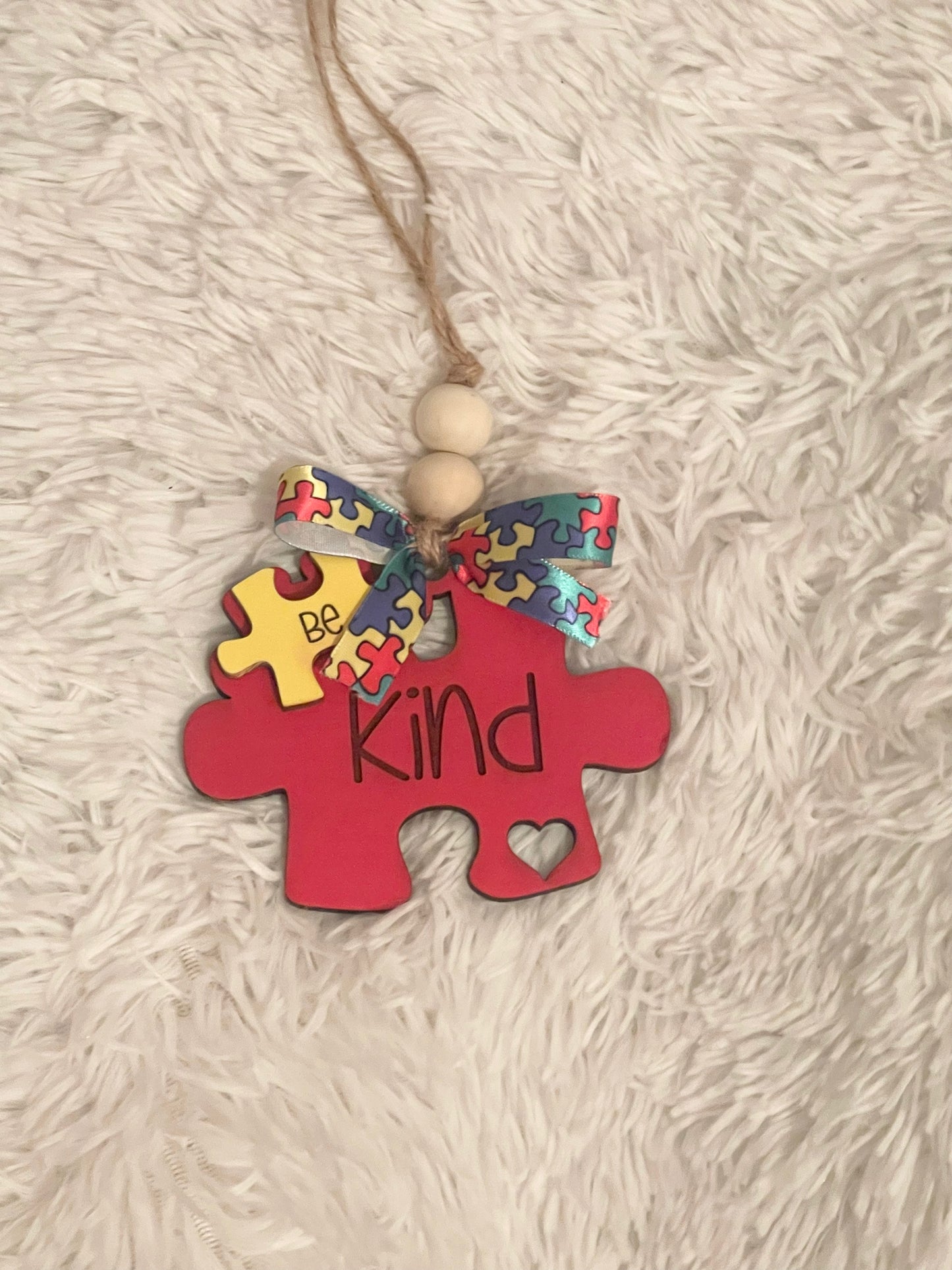 Autism Awareness Car Charm | Custom Wood Car Charm in Heart, Be Kind & Puzzle Styles