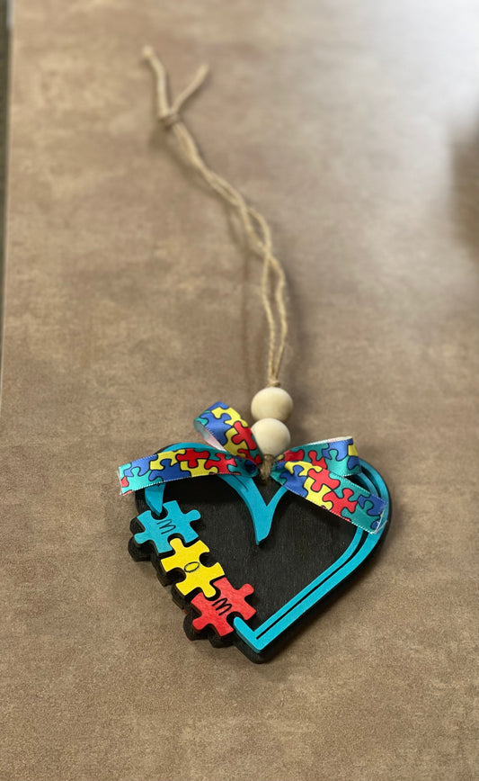 Autism Awareness Car Charm | Custom Wood Car Charm in Heart, Be Kind & Puzzle Styles