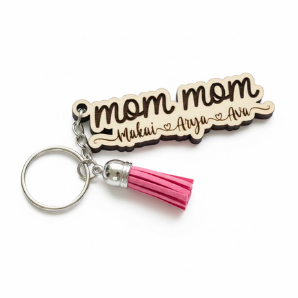 Custom Engraved Mom Keychain Personalized Wood Gift